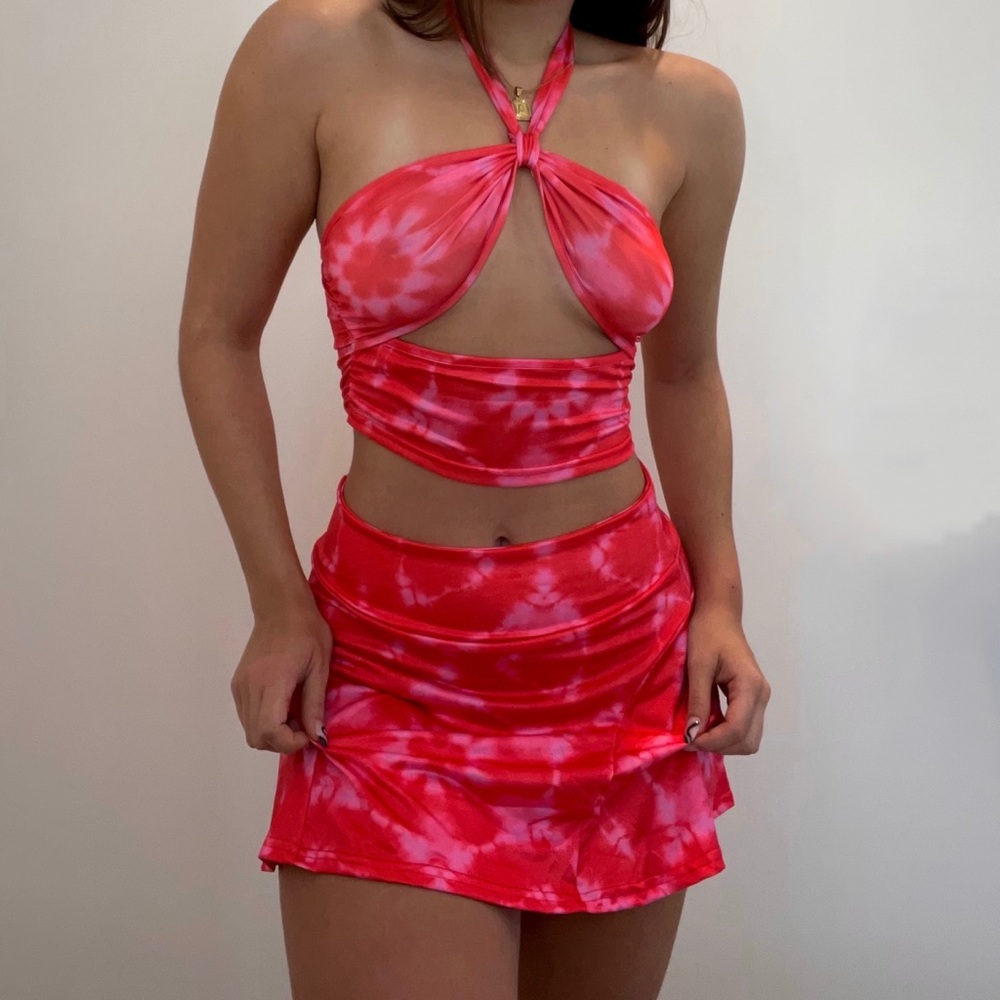 Tie Dye Y2K Halter Tie Skirt Set